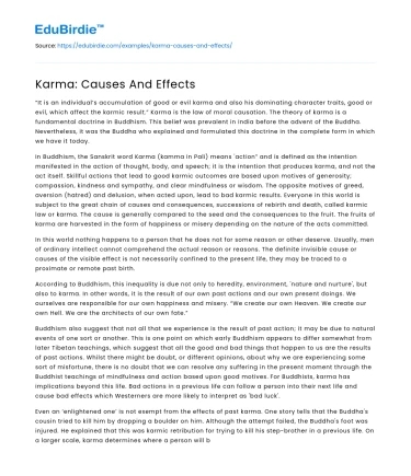 Karma: Causes And Effects