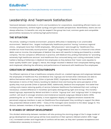 Leadership And Teamwork Satisfaction