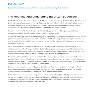 The Meaning And Understanding Of Zen Buddhism