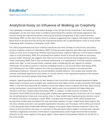 Analytical Essay on Influence of Walking on Creativity