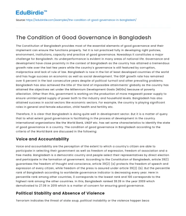 The Condition of Good Governance in Bangladesh