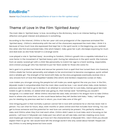 Theme of Love in the Film ‘Spirited Away’