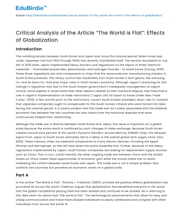 Critical Analysis: “The World is Flat” and Globalization Effects