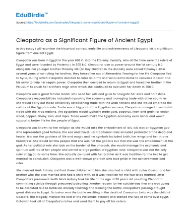 Cleopatra as a Significant Figure of Ancient Egypt