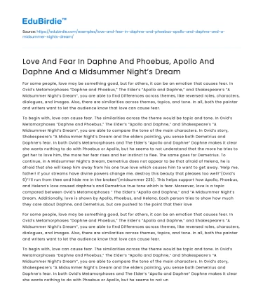 Love and Fear in Apollo/Daphne and Midsummer Night’s Dream