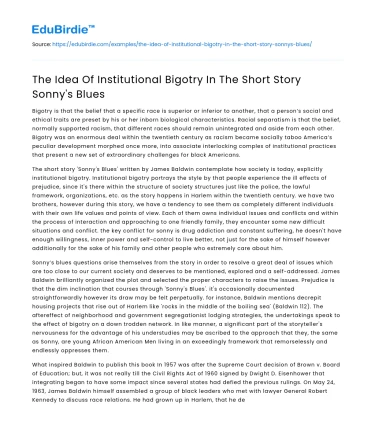 Institutional Prejudice in Baldwin’s “Sonny’s Blues”