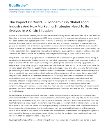 Impact of Covid-19 on the Global Food Industry and Marketing Strategies