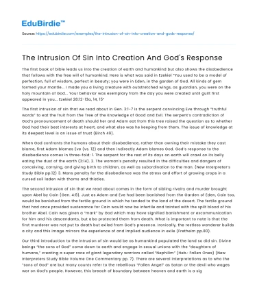 The Intrusion Of Sin Into Creation And God’s Response