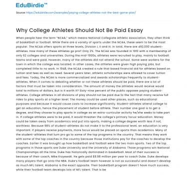 Why College Athletes Should Not Be Paid Essay