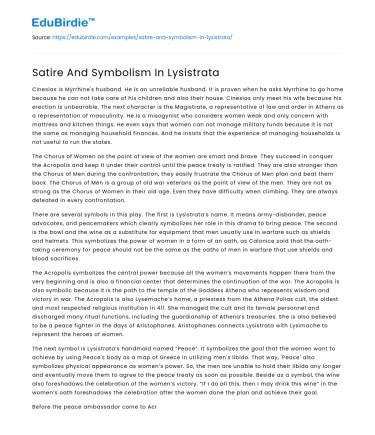 Satire And Symbolism In Lysistrata