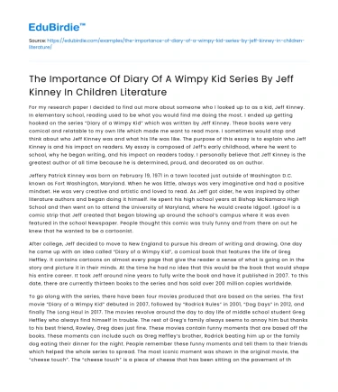 The Importance of Diary of A Wimpy Kid Series In Children Literature