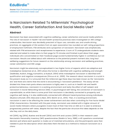 Millennials’ Narcissism and Mental Health, Career, Social Media