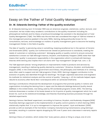 Essay on the ‘Father of Total Quality Management’