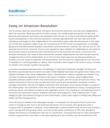 Essay on American Revolution