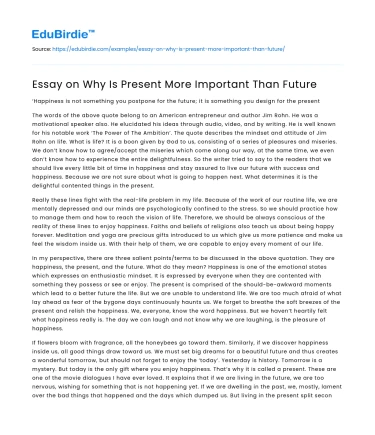 Essay on Why Is Present More Important Than Future