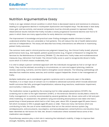 Nutrition Argumentative Essay