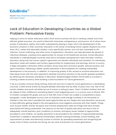 Global Issue: Lack of Education in Developing Countries