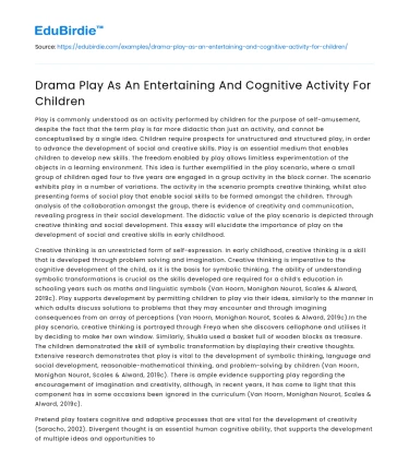 Drama Play As An Entertaining And Cognitive Activity For Children