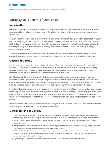 Obesity as a Form of Deviance