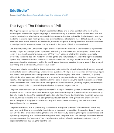 The Tyger’: The Existence of Evil