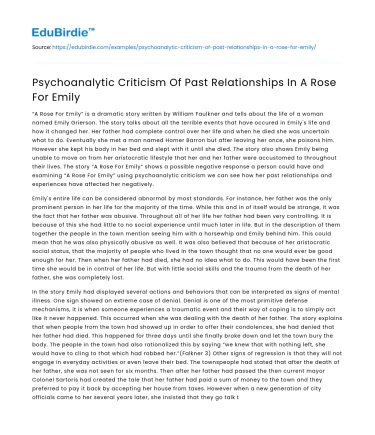 Psychoanalytic Criticism Of Past Relationships In A Rose For Emily