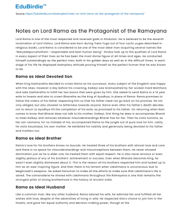 Notes on Lord Rama as the Protagonist of the Ramayana