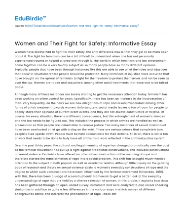 Women and Their Fight for Safety: Informative Essay