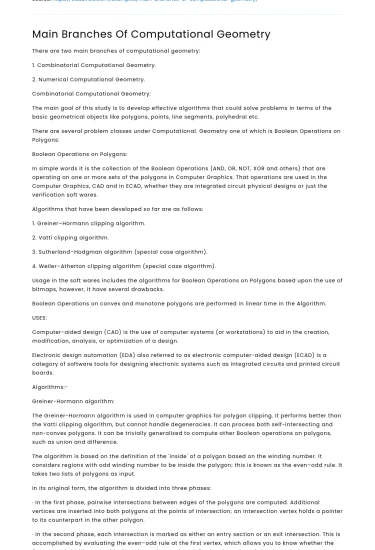 Main Branches Of Computational Geometry
