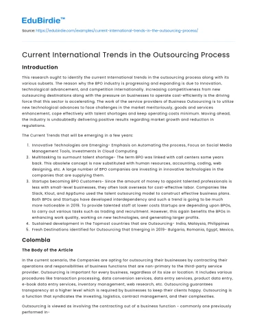 Current International Trends in the Outsourcing Process