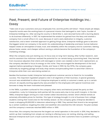 Past, Present, and Future of Enterprise Holdings Inc.: Essay