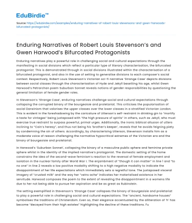 Stevenson and Harwood’s Bifurcated Protagonists