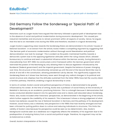 Did Germany Follow the Sonderweg or ‘Special Path’ of Development?