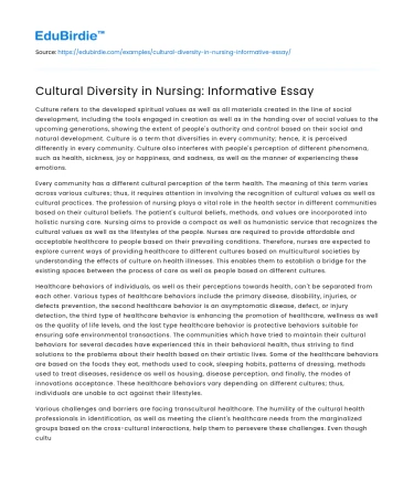 Cultural Diversity in Nursing: Informative Essay