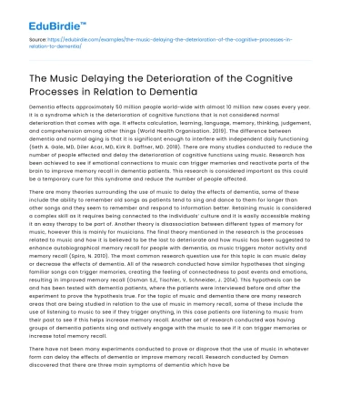 Music delays cognitive decline in dementia