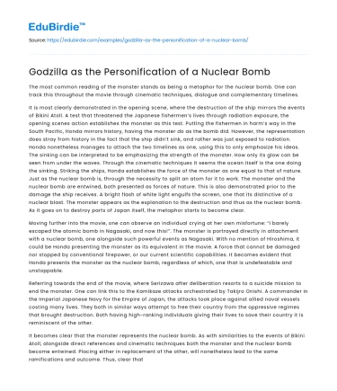 Godzilla as the Personification of a Nuclear Bomb