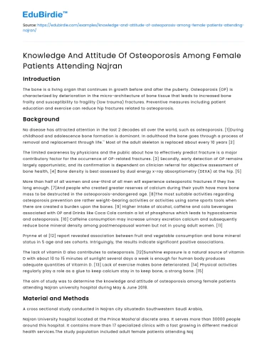 Osteoporosis: Insights from Najran’s Female Population