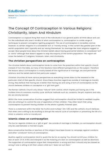 Contraception in Christianity, Islam & Hinduism