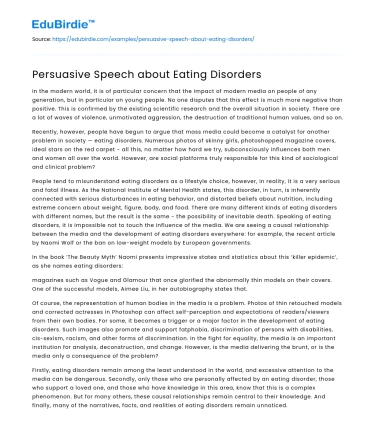 Persuasive Speech about Eating Disorders