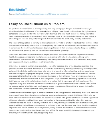Essay on Child Labour as a Problem