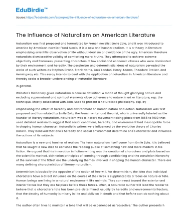 The Influence of Naturalism on American Literature