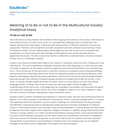 Analyzing “To Be or not to Be” in Multicultural Society
