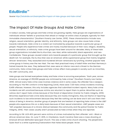 The Impact Of Hate Groups And Hate Crime