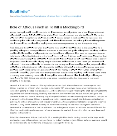 Role of Atticus Finch in To Kill a Mockingbird