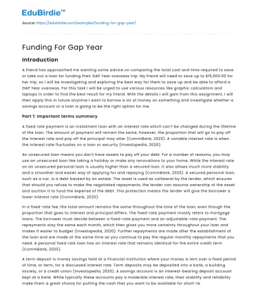 Funding For Gap Year