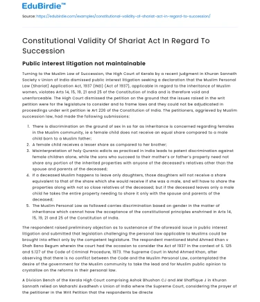 Constitutional Validity Of Shariat Act In Regard To Succession