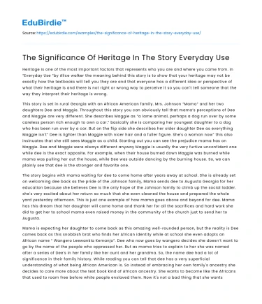 The Significance Of Heritage In The Story Everyday Use