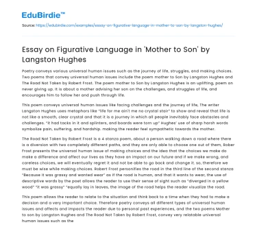 Essay on Figurative Language in ‘Mother to Son’ by Langston Hughes