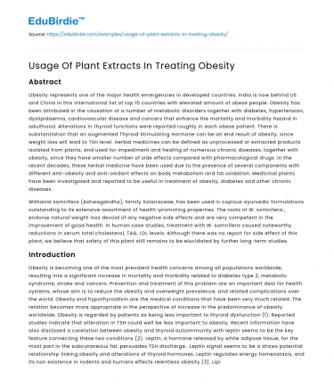 Usage Of Plant Extracts In Treating Obesity