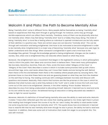 Malcolm X and Plato: the Path to Become Mentally Alive