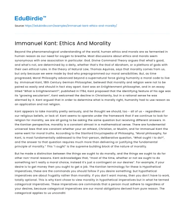 Immanuel Kant: Ethics And Morality